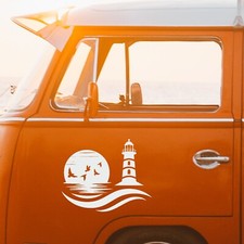 Leuchtturm Wellen Wohnwagen Aufkleber Maritim Vögel Wohnmobil Caravan 30X25 cm