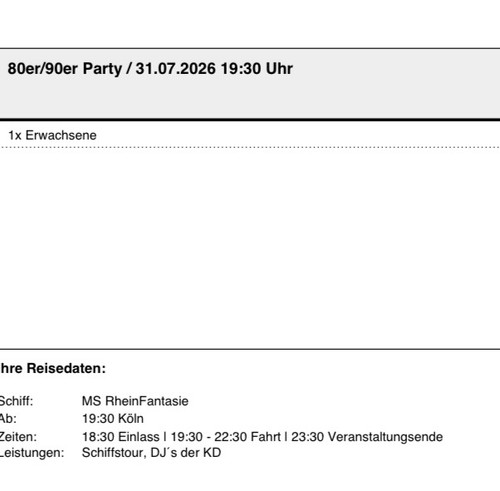 Tickets partyschiff köln nach - tickets,