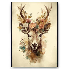Hirsch wandbild blumen - hirsch,