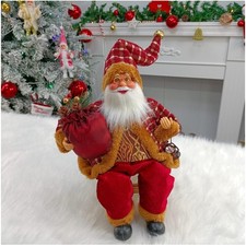 Nostalgische 35cm Weihnachtsmannfigur aus Plüsch und Kunststoff mit Geschenktüte