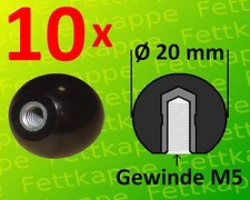 10x Kugelknopf M5 Ø20mm schwarz m. Stahlgewinde Hebelknopf Schaltknauf Kugelkopf