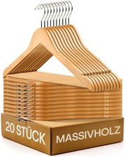 20 Kleiderbügel Holz mit Steg - 360° Drehbarer Haken mit Hosenstange - Garder...