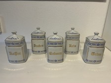 Vorratsdosen 5er Set Keramik, blau, weiss, gold