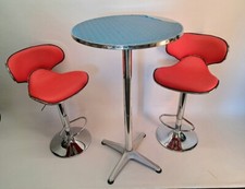 Stehtisch, Bistrotisch mit zwei Barhocker Kunstleder Chrom rot