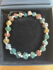 Halskette Achate Stein Geschliffen 43 - 49 Cm Unikat Collier