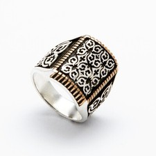 Modern Motifli Gümüş Erkek Yüzüğü ERKYZKN3 Herren Silberring Kurtlar Vadisi Türk