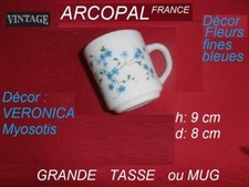 ARCOPAL FRANCE Vintage GROSSE TASSE oder TASSE Blumendekor VERONICA Myosotis