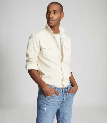Men reiss shirt beige - shirt, cotton