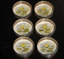 6 JUGENDSTIL KERAMIK  UNTERSETZER SPRITZDEKOR- Art Nouveau ceramic coasters