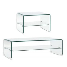 Hartglas Couchtisch mit einem zusätzlichen Ablageboden Beistelltisch Glastisch