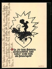 Künstler-AK Georg Plischke: Elflein mit Kerze, Weihnachtsgruß, Schattenbild 