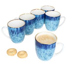 Marina 6er Set Kaffeebecher 320ml blaue Porzellan-Tasse 6 Pers Tee Kakao maritim
