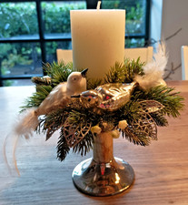 Adventsgesteck Adventskranz Weihnachtsgesteck silberne Fußschale Adventsdeko TOP