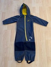 blau-grauer Regen-Overall mit gelbem Innenfutter, Gr. 86-92, sehr guter Zustand