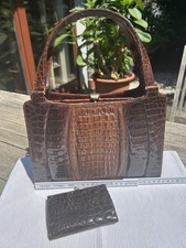 Vintage Kroko Handtasche, Braun, Glänzend, mit passendem Portmonaie