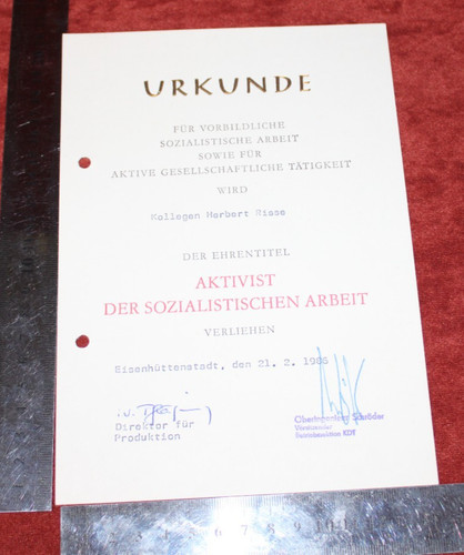 Ddr ehren urkunde aktivist der - ehren,