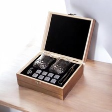 Luxus Whisky-Set: 2 Gläser, 8 Steine, Eiszange im edlen Holzkasten