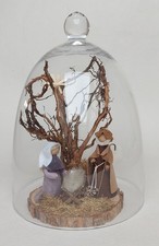 Moderne Weihnachts Krippe Handarbeit Natur Leder Holz Glas Haube Kuppel Sturz