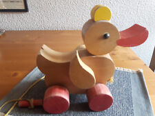 50er jahre-HABA-holzspielzeug-Nachzieh Ente-wackelt-schön abgeliebt-ca20x15x11cm