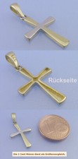 Echt 8Kt 333 Gold Kreuz Anhänger Gelbgold & Weißgold / Schlicht und dezent 21 mm