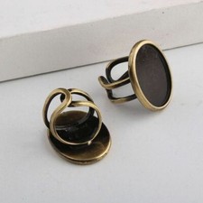 2 Ringe 18x25 mm Edelstahl oval gespaltene Ringschiene antik verstellbar Rohling