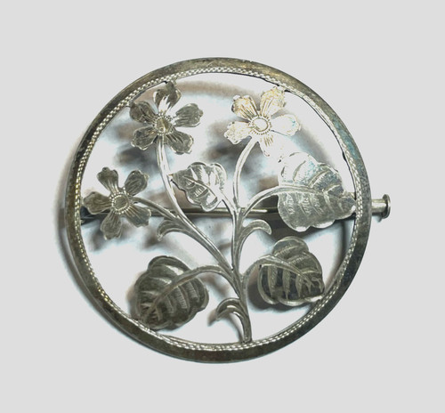 Antik gesägte blumen brosche - gesägte,
