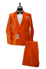 Herren Orange Samtanzüge Designer Hochzeit Freizeit Abendanzüge (Jacke+Hose)