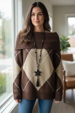 Damen Kariert Strick Pullover