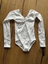 Glänzender Mädchen Body Tanzen Ballett Langarm weiß Größe 104/110 wie neu