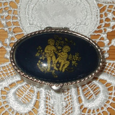 Ovale Pillendose Metall mit Deckel Kinder / Putten Motiv Schmuckdose Blau / Gold