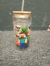 Glasbecher Mit Deckel, Glasstrohhalm Und Motiv Minecraft