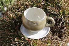 Pflanztasse fest auf Unterteller, handgetöpfert u.glasiert, Tassendurchm. 11 cm