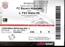 Fussball-Ticket Bayern München - Mainz 05, Allianz-Arena, Saison 2010/2011