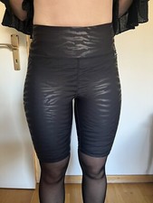 Neu DKNY Leggings Kurzleggins Kurze Leggings Blickdicht Schwarz Tiger Leo Leder