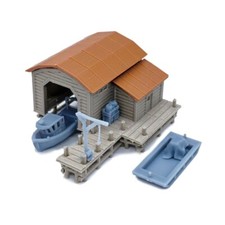 Outland Models Eisenbahnlandschaft Bootshaus-Set mit Boot und Pier 1:220 Spur Z