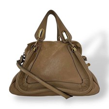CHLOÉ Paraty Schultertasche Leder Logo Beige echt gebraucht aus Japan