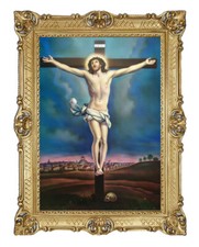  BILD MIT RAHMEN GEMÄLDE JESUS AM KREUZ KRUZIFIX ANTIK BAROCK 90x70cm Reni Guido