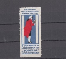 Werbemarke Vignette, Bremen, Apotheker W. Lahusen, Jodella Lebertran, ca. 1910