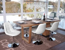 6er-Set Esszimmerstuhl HWC-A60, Stuhl Drehstuhl, Chrom, Kunstleder weiß