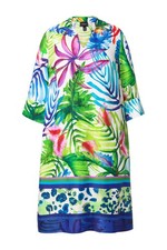 Ulla Popken Damen große Größen Satin Midikleid Blätter A Linie Hemdkragen