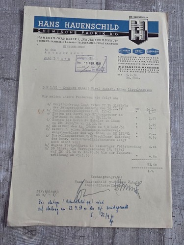 Alte rechnung 1951 hans - -,