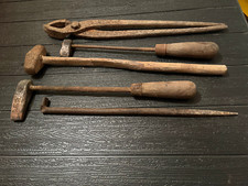 Werkzeug - Antik - Schmied - Kupfer - 5-teilig - Hammer - Zange 