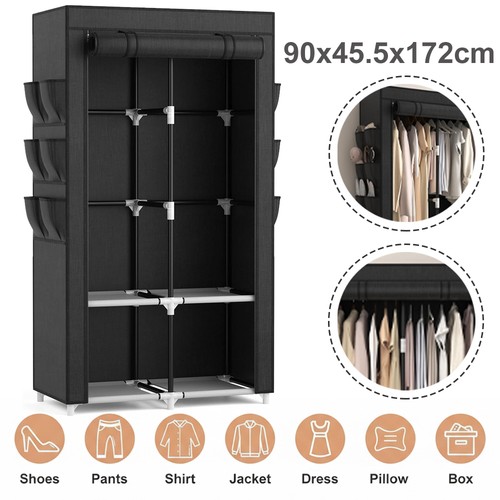 Stoff kleiderschrank schwarz - stoff,