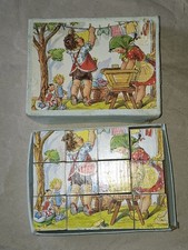 Sehr altes Würfel-Puzzle, Kindermotive von Marie Fischerova Kvechova