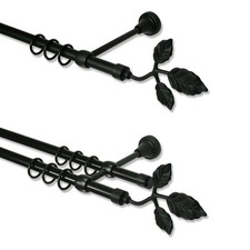 Landhaus Metall-Gardinenstangen Schwarz, 16 mm Ø, Modell Blatt, rustikal