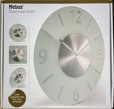 Quarz-Wanduhr Mebus, neu, im Original-Karton, weiß/silber, aus Glas - hochwertig