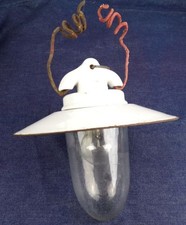 Alte Deckenleuchte Emaille Weiß E27 Glaskolben Loft Industrie Design