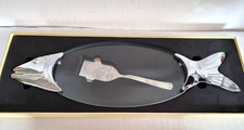 Fischplatte Glas  + Heber Servierplatte Serviertablett Lachsplatte 57 cm lang