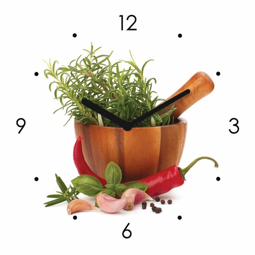 Wanduhr glas 20x20cm kräuter - wanduhr,