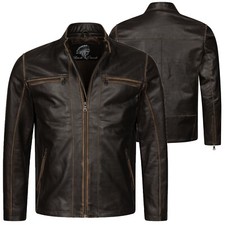 Herren Lederjacke Echt Leder Biker Rock Creek Leder Jacke Dunkelbraun H-351 NEU